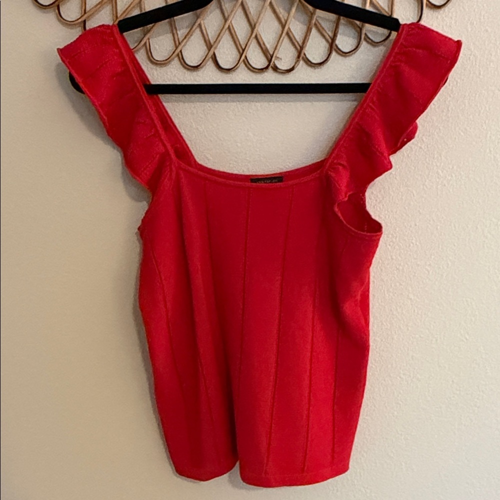 Ann Taylor Factory Red Ruffle Blouse